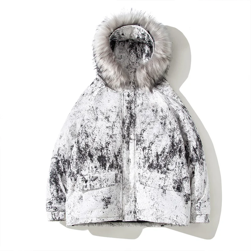 White Camouflage Уличная мужская зимняя куртка с большим мехом, толстое теплое мужское зимнее пальто, камуфляжная Мужская парка, верхняя одежда для влюбленных - Цвет: White Camouflage