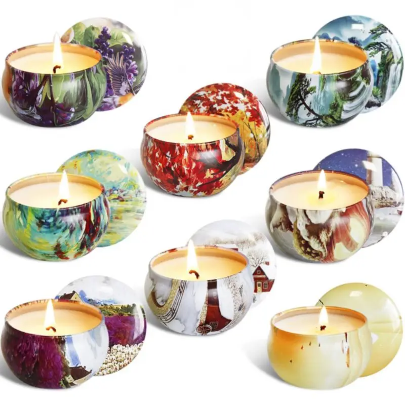 

8pcs Smokeless Scented Candle Fragrance Aromatherapy Natural Soy Wax Travel Tin