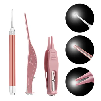 

3 Pcs Ear Pick Ear Wax Removal Tools with LED Light - Ear Spoon Digger & Tweezers for Ear Health Care & Nose Cleaning Pick Nippe