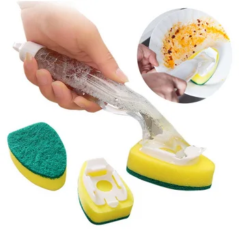 

With Refill Liquid Soap Dispenser Scrubber Cleaning Products Washing Cleaning Brush Replaceable Couring Pad Sponge Kitchen Dish