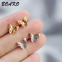BOAKO настоящие серьги из стерлингового серебра 925 пробы для женщин корейские милые маленькие серьги-гвоздики с бабочкой Модные Ювелирные изделия Подарки для девочек на день рождения