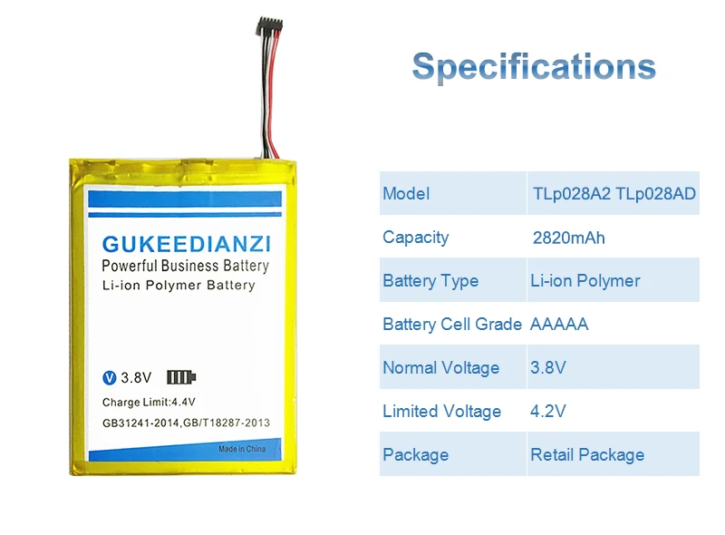 GUKEEDIANZI 2820 мАч Мобильный литиевый сменный аккумулятор TLp028A2 TLp028AD для Alcatel One Touch Pixi 3(7) LTE/Pixi 3 7,0 4G