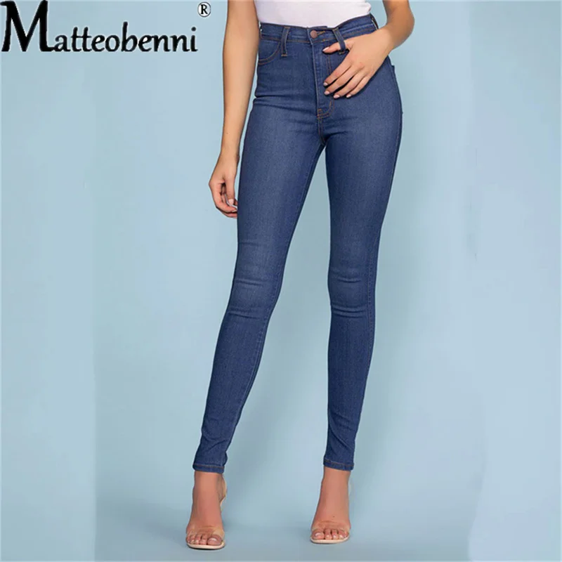 Women Fashion Plain Color Skinny Jeans Zipper Trousers Casual High Waist Tights Leggings Stretch Push Up Slim Pencil Feet Pants 