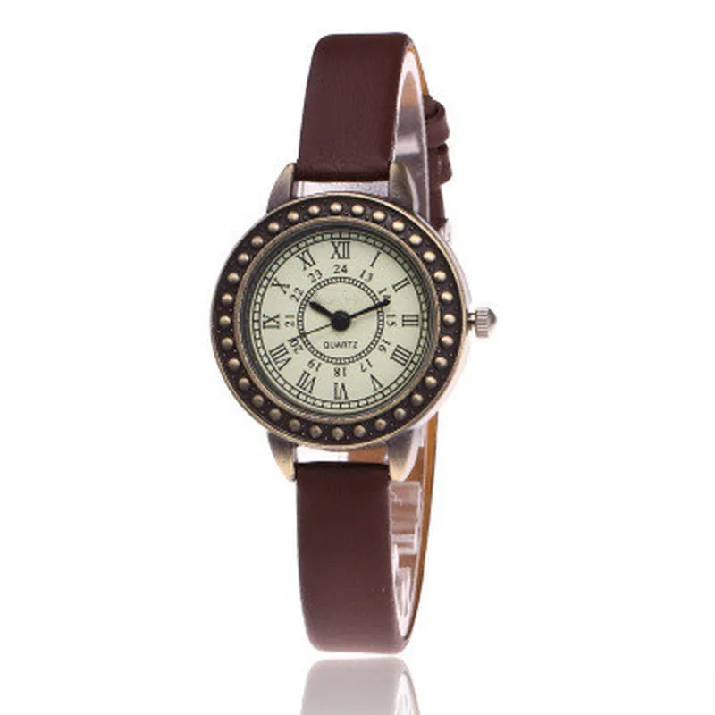 Relojes de pulsera de cuero Vintage para mujer, de diseñador, de cuarzo marrón, Retro, de pulsera