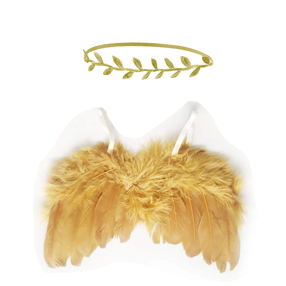 

Boys Girls Newborn Baby Leaf Headband Artificial Feather Gift Angel Wings Birthday Art Cute Soft Clothing Party Photo Prop Set
