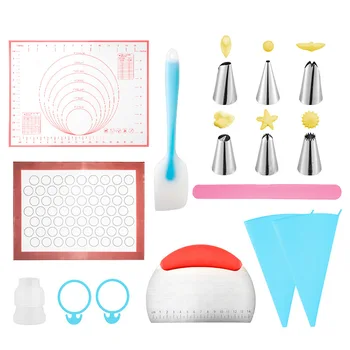 

16pcs/set Bakeware Pastry Mat Silicone Pastry Boards Non-slip Flour Pad Icing Piping Nozzle Pastry Bag Cream Tip Mould Cutter