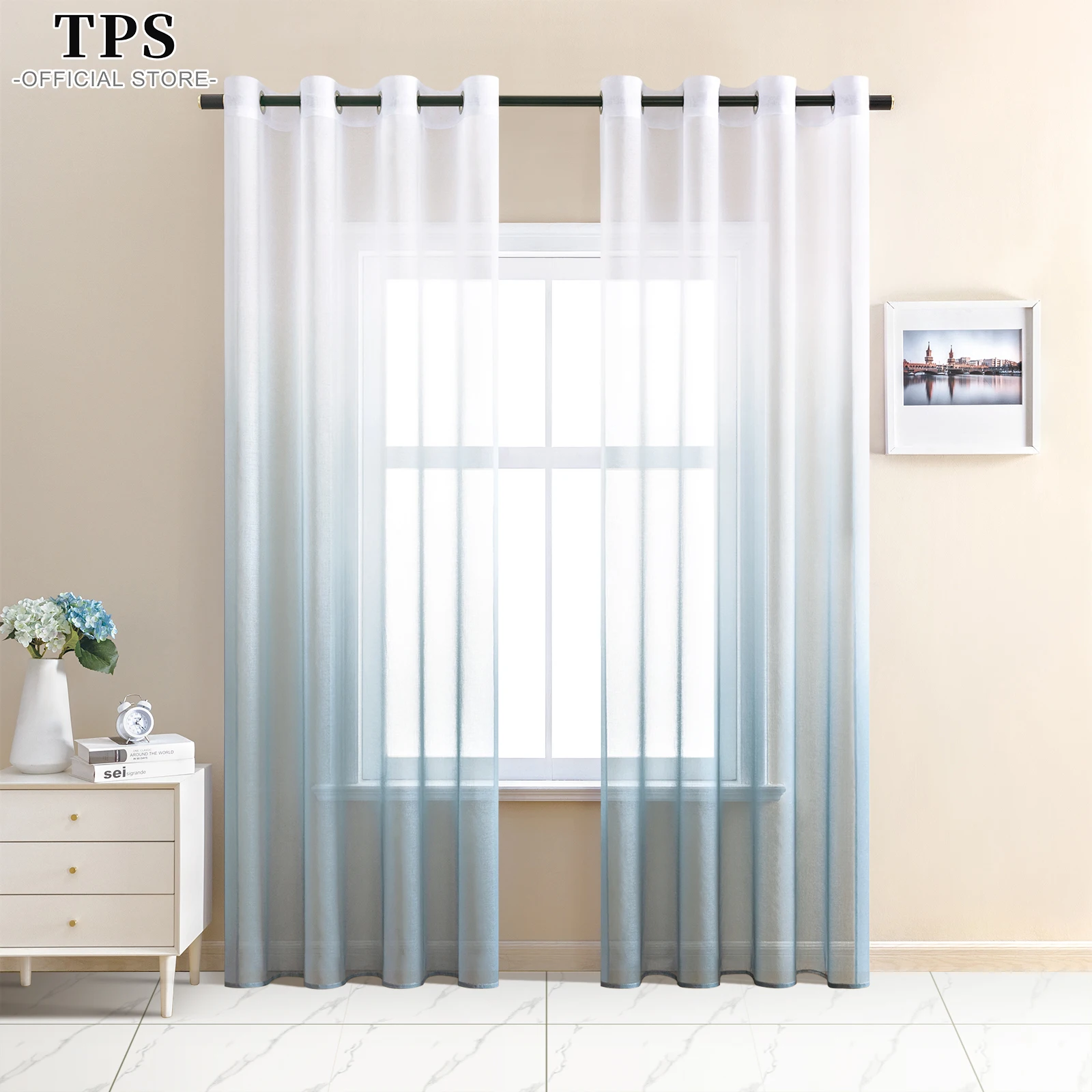 TPS Gradient Color Sheer Curtains for Living Room Bedroom Tulle Curtains for the Kitchen Room Decor Window Treatment Door Drapes 