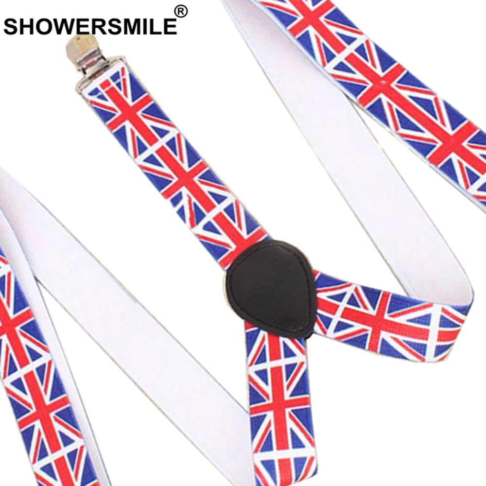 SHOWERSMILE, мужские подтяжки с британским флагом, Мужские штаны на ремешке, модные, 3 зажима, Y Back, эластичные, регулируемые, для больших детей, подтяжки