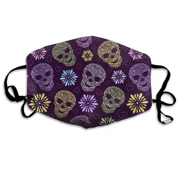 

Abstract Floral Skulls Washable Reusable Mask, Cotton Anti Dust Half Face Mouth Mask For Kids Teens Men Women With Adjustable