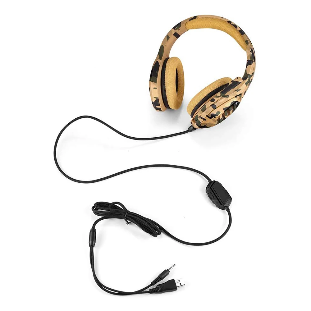 3 5mm Wired Gaming Headphone LED Lighting Camouflage Over Ear Headset with Microphone for Computer PC Gamer for PS4 PC Xbox