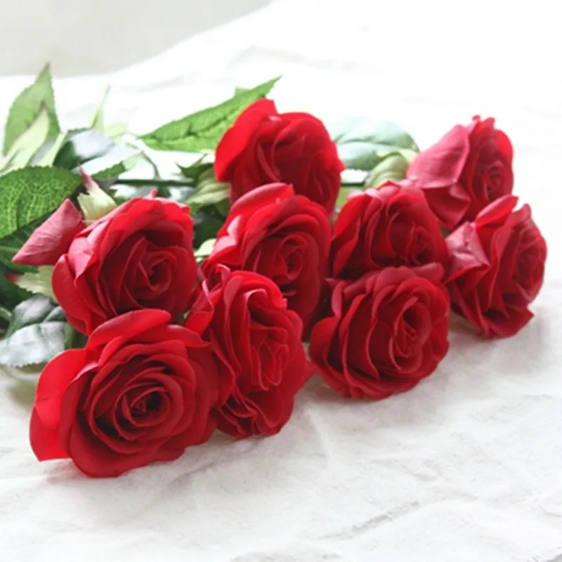 10pcs Rose Artificial Flowers Real Touch Latex Silk Fake Flower for