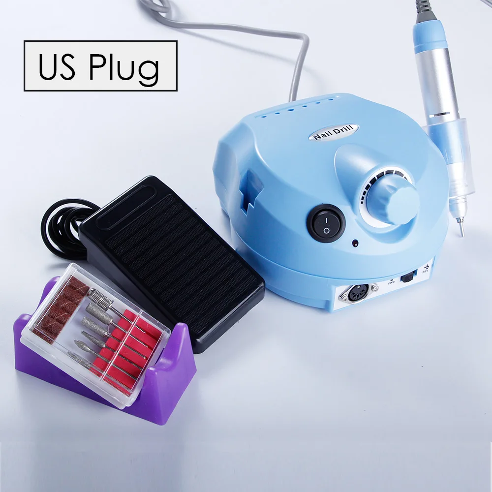 Электрический аппарат для маникюра гель для удаления кутикулы Дизайн ногтей 10 шт. фрезерные сверла шлифовальные ленты педикюр машина - Цвет: Blue US