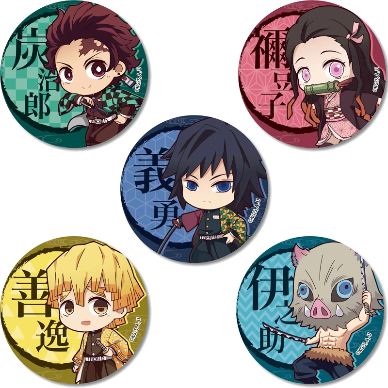 5pcs Round Comics Japan Demon Slayer Kimetsu No Yaiba Collectible Pins Collection Backpack Bags