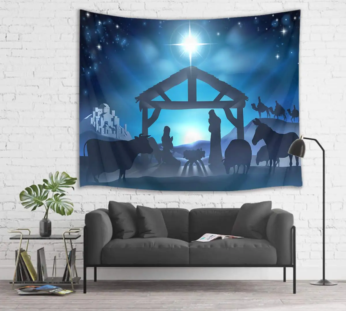 Nativity Scene Jesus Christ Born in Manger Wall Hanging Christian Believers and Three Wise Men Tapestries