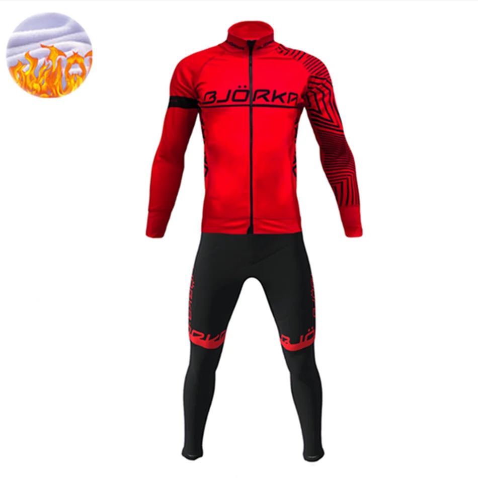 2021 Winter Bjorka Cycling Jersey Set Thermal Fleece Jacket Bicycle Long Sleeve Cashmere Bib Pants Suit Maillot Ciclismo Hombre