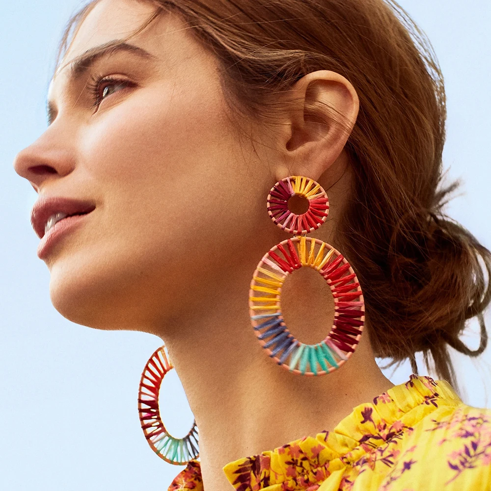 

Bohemian Colorful Grass Geometric Dangle Earring 2019 Round Square Handmade Candy Color Statement Earrings For Women Jewelry