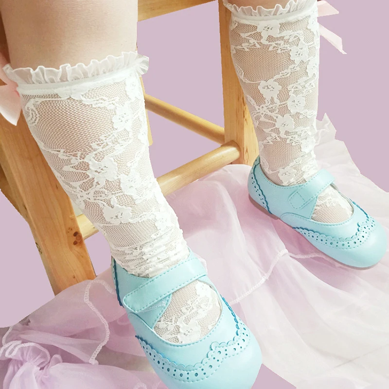 Kids Socks Solid Color Baby Girls Socks Cute White Lace Infant Knee High Socks Summer Breathable Newborn Girls Long