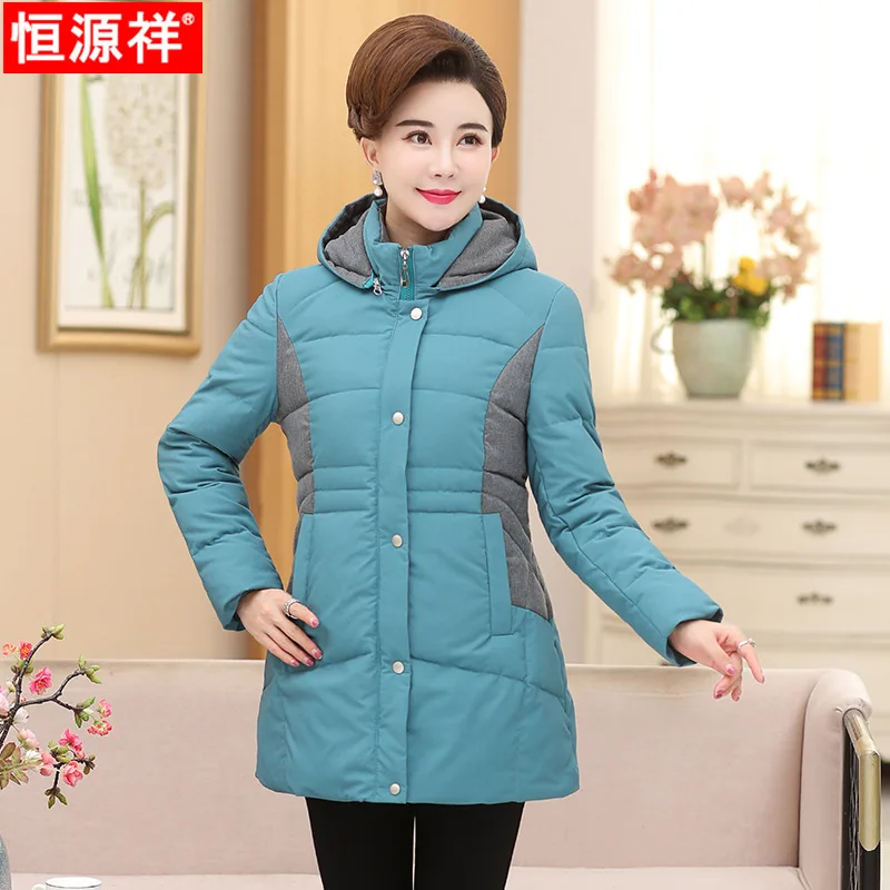 

HYX Middle-aged WOMEN'S Cotton-padded Clothes Mid-length Middle-aged Women Dress Large Size Thick Coat Winter Warm down Jacket C