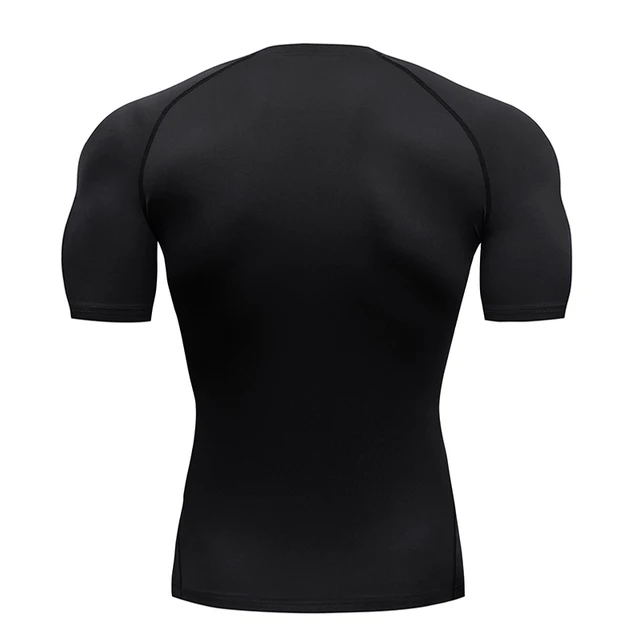 Compression Quick dry T-shirt Men Running Sport Skinny Short Tee Shirt Male Gym Fitness Bodybuilding Workout Black Tops Clothing 2