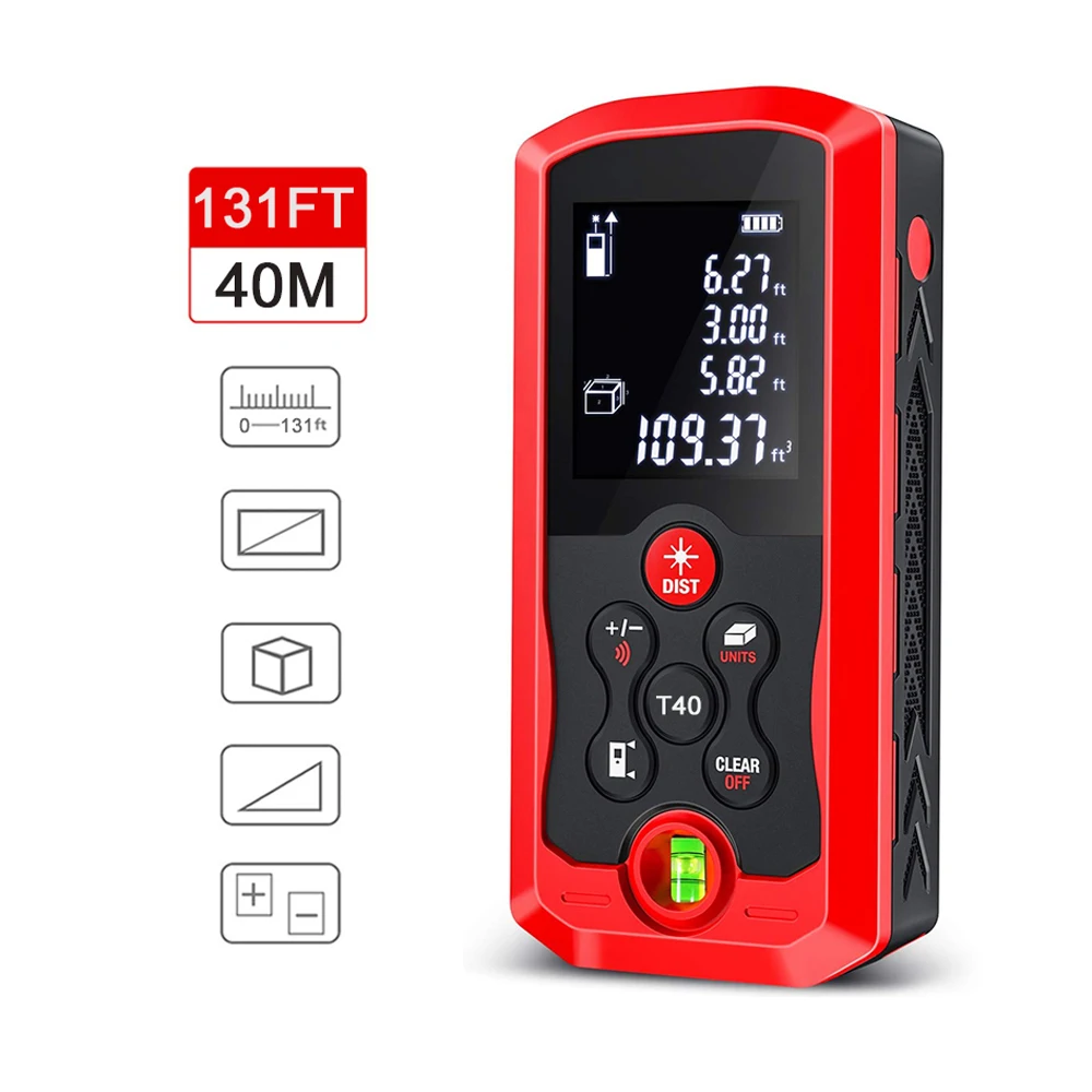 

40m(131ft) Laser Distance Rangefinder LCD Backlight Measurer Tool(m/ft/in)