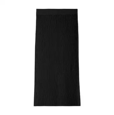 73 cm black Новинка, женские юбки с высокой талией, осенне-зимняя модная теплая кашемировая трикотажная юбка-карандаш, юбка средней длины в рубчик, 43-73 см - Цвет: 73 cm black