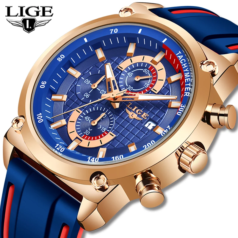 LIGE New Creative Design Blue Watches Men Luxury Quartz Wristwatch Stainless Steel Chronograph Sport Men Watch Relogio Masculino afbeelding