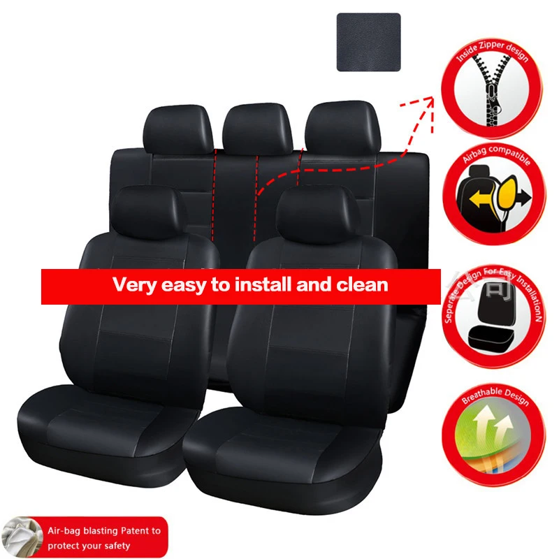 

1 Front or 2 Front or 1 Rear Car Seat Cover PU Zipper Type Universal Car Seat Cover To Protect the Car Interior