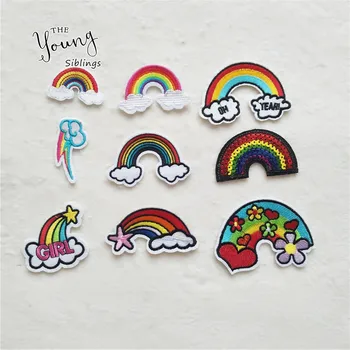 

Hot sale Cute Stickers Garment Apparel Accessories Badges Rainbow Iron On Patches Embroidered Applique Sewing Clothes 1pcs sell