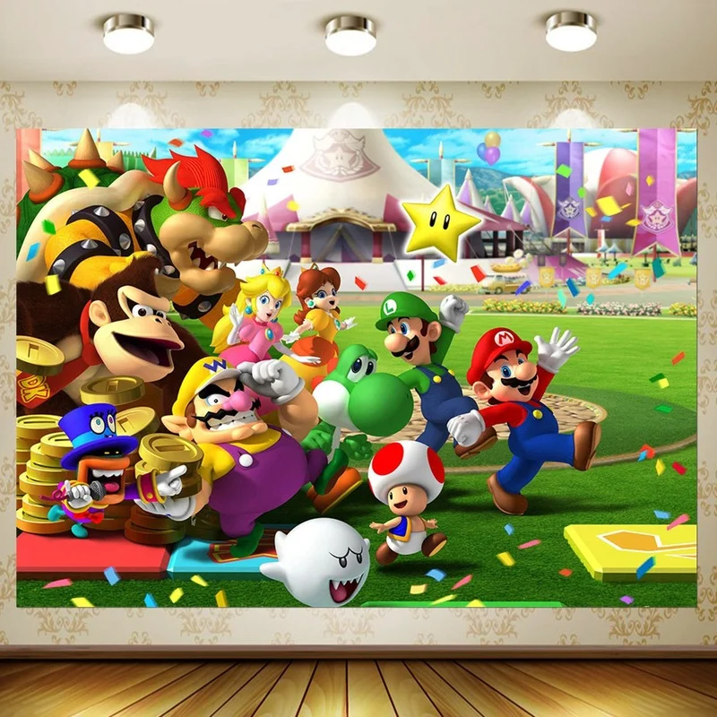 Super Mario Bros. 3D фотография фон детский день рождения Декор мультфильм винил фото