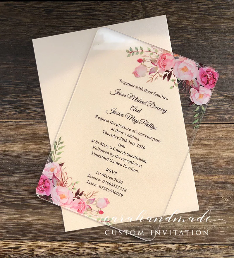  CA0967 Floral SIMPLY CHIC acrylic wedding invitation customized flower with envelope liner - 32953929707