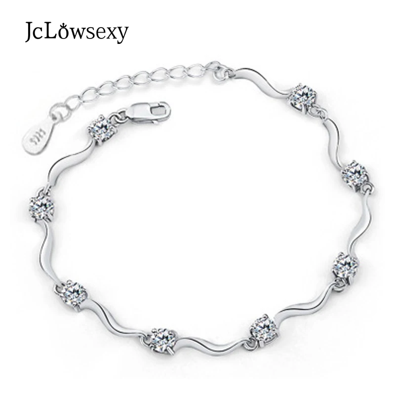 Jclowsexy Горячая Мода 925 пробы серебро белый и фиолетовый циркон браслеты с волнами для женщин ювелирные изделия с кристаллами pulseira feminina