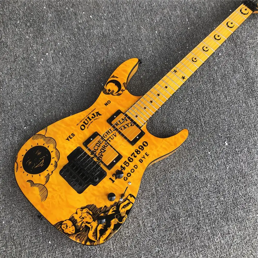 Yellow KH-2 Ouija Kirk Hammett Cynthia Electric Guitar Moon And Stars Inlays ES guitara Maple fingerboard Free Shipping | Спорт и