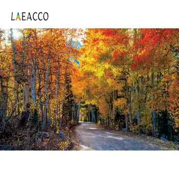 

Laeacco Autumn Backdrops Forest Tree Maples Park Pathway Scenic Photography Background Photocall Photophone Digital Photo Studio
