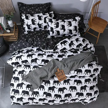 

Black and White Elephant Bed Linen Home Textile Simple Cartoon Bedding Set Bed Sheet Pillowcase Bedclothes 3PCS 4PCS Duvet Cover