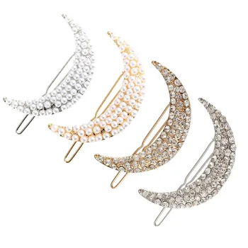 

4pcs Women's Rhinestone Hair Clip Moon Shape Metal Hairpins Clamps Barrettes Bobby Pin Headwear Hair Accessories (Golden Rhinest