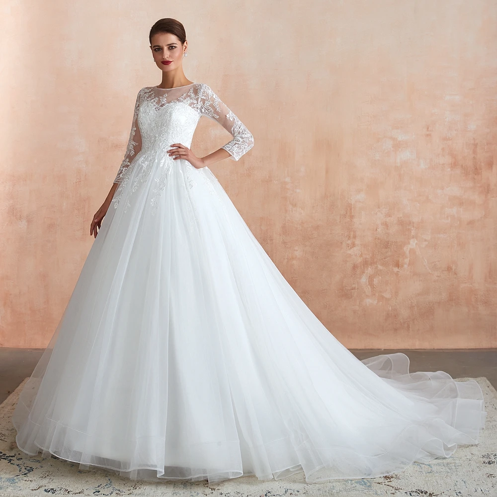 

ADLN New A-line Wedding Dress with Sleeves Muslim Wedding Gown Custom Made Lace Bride Dress Women Vestido De Novia