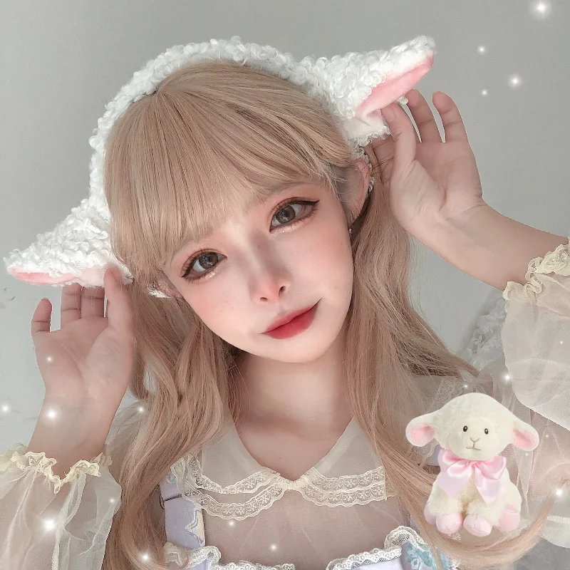

Original Design Lolita Style Sheep Ears Plush Hair Hoop Headwear Sweet Girls KC Lamb Wool Headband Anime Cosplay Headdress