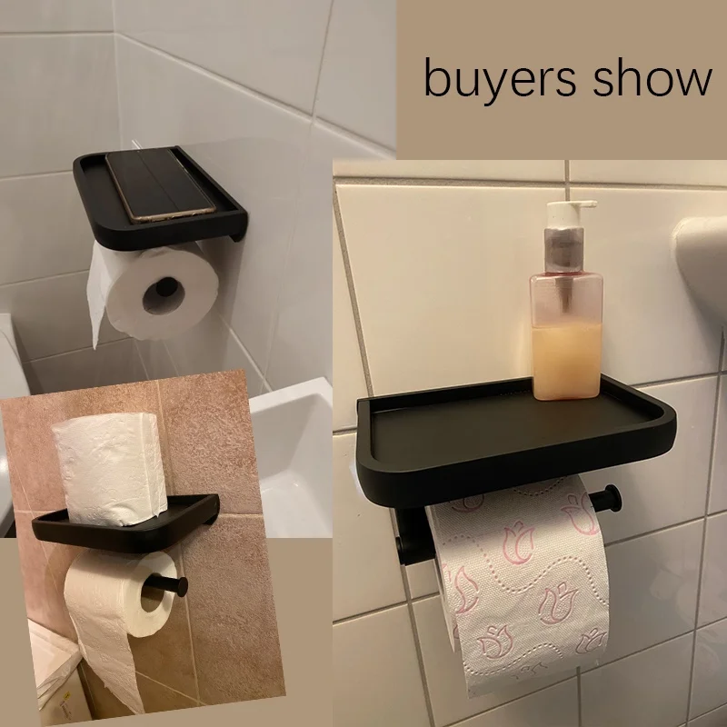Bathroom Toilet Towel Paper Holder Phone Holder Wall Mount WC Rolhouder Paper With Shelf Towel Rack Tissue Boxes Black paper towel holder towel rack toilet paper holder toilet roll holder paper towel rack tissue holder
