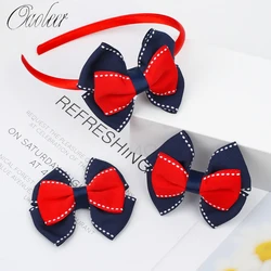 3Pcs/set 3'' Hair Bows Hairband Hair Clips for Girls Hair Accessories Set Navy Blue Red Hair Barrettes Bezel Kids Headwear