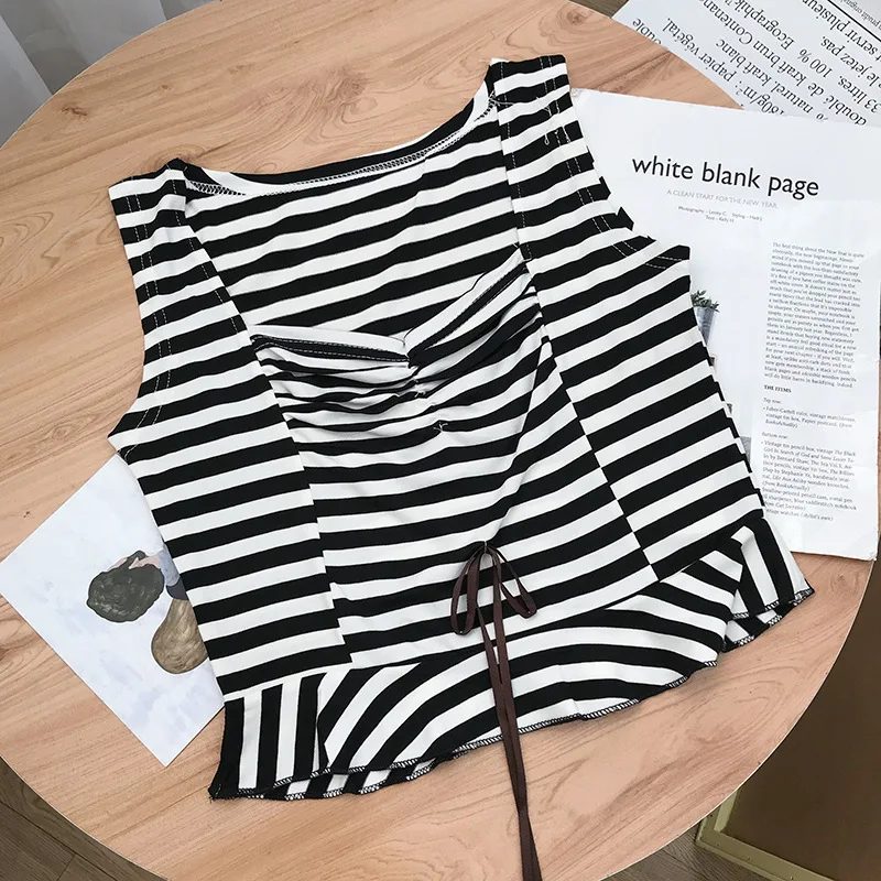 

Stock WOMEN'S Dress Overstock Korean-style Stripes Trend Vest Simple Loose-Fit Versatile Slimming Tops 11.30