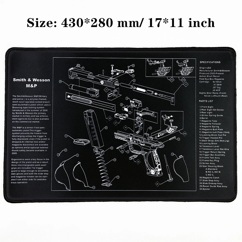 Водостойкий пистолет резиновый коврик для чистки Glock 1911 Beretta HK USP SIG P226 AR15 AK47 Remington с армирующими частями список коврик для верстака