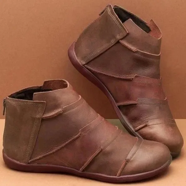 

New Style Women's round-Toe Casual WOMEN'S Leather Boots after Zipper Martin Boots Thick Shock Absorption Short Boots Low Heel L
