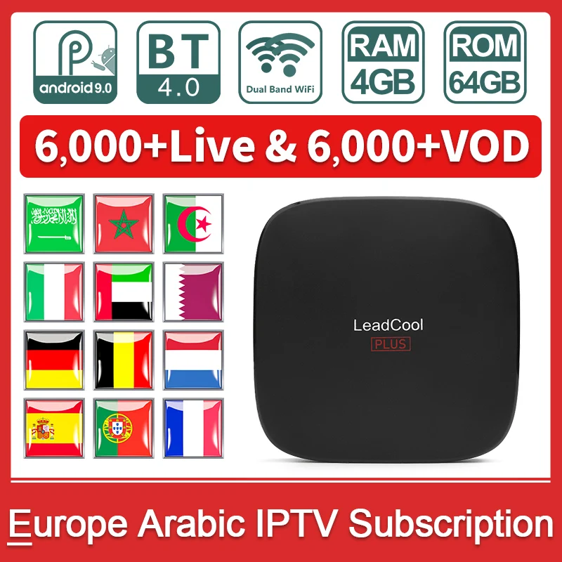 

Leadcool Plus French Belgium IPTV Arabic Netherlands Portugal SANSAT IPTV Subscription 4G 64G BT 4.0 Dual-band WIFI IPTV Spain