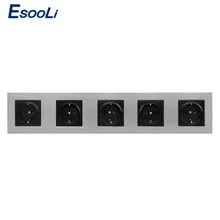 Esooli панель из нержавеющей стали 5 банд настенная розетка 16A в Европу в Россию Испания электрическая розетка серебристый черный детская защита для двери