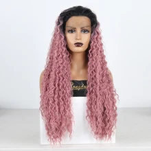 RONGDUOYI Длинные Ombre розовые кружевные парики для женщин кудрявые волокна синтетические кружевные передние парики с бесплатной частью двухцветные Косплей парики