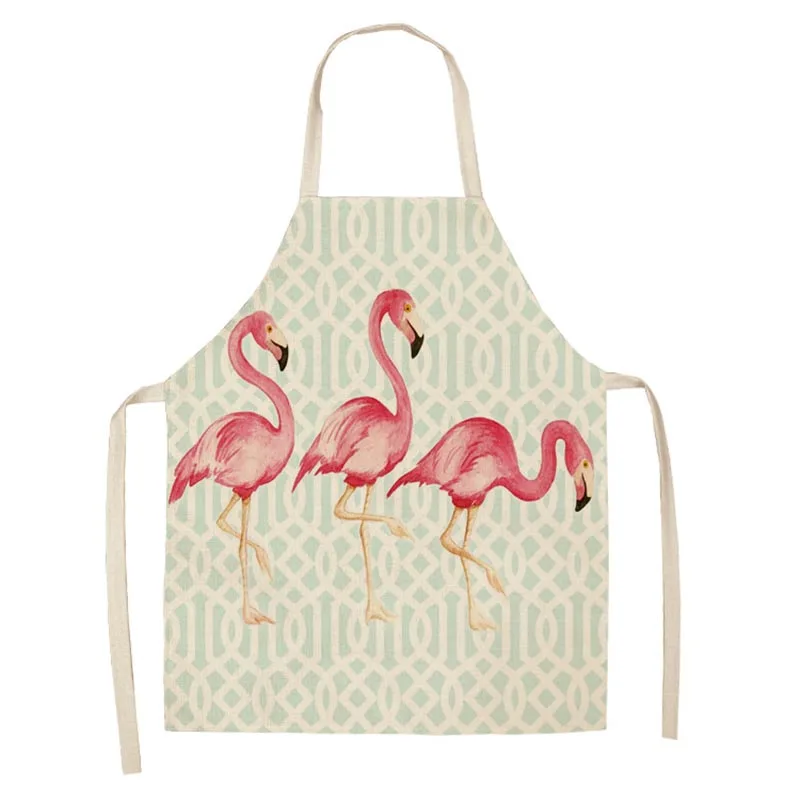 Antifouling Kitchen Apron Flamingo Printed Cotton Linen Sleeveless man women Chef Cooking Aprons Kitchen accessories 68*55cm 027