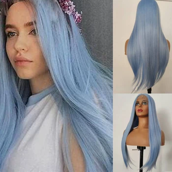 

Synthetic Lace Front Wig Part Long Straight Wigs Blue Color Cosplay Wigs Synthetic Lace Wig for Black Women