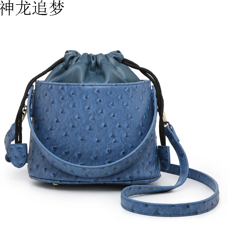 

Drawstring design anti-theft women bag Fashion Ostrich Pattern Tote handbag Large-capacity women Bucket bag female Shoulder bag