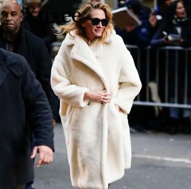 Winter Coat Women Thick Warm Hooded X-Long Faux Fur Jacket Female High Quality Fluffy Rabbit Fur Coat  Loose Parkas