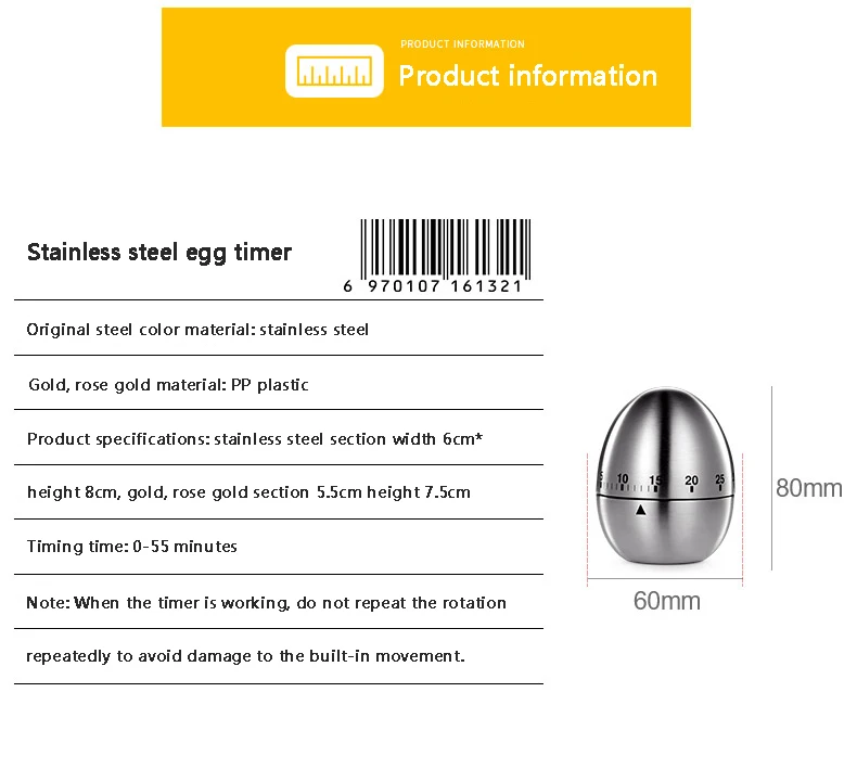 Кухонные принадлежности из нержавеющей стали, таймер для приготовления яиц, механическая сигнализация, часы с обратным отсчетом